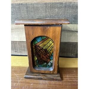MCM Wood And Stained Glass Praying Hands Candle Box - Wear